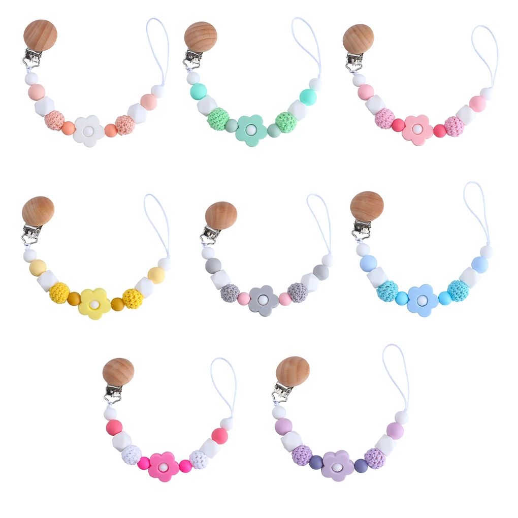 

High Quality 1PC Baby Pacifier Chain Wood Silicone Baby Teether Chain Anti-drop Soother Clip Teething Accessory
