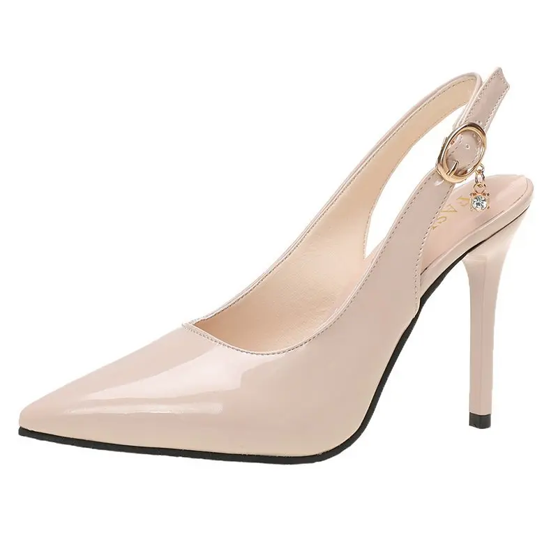 

GSQHY Patent Leather Women Mules High Heels Tacones Women Shoes 10CM Party Office Wedding Female High Heel Shoes Pumps Plus Size