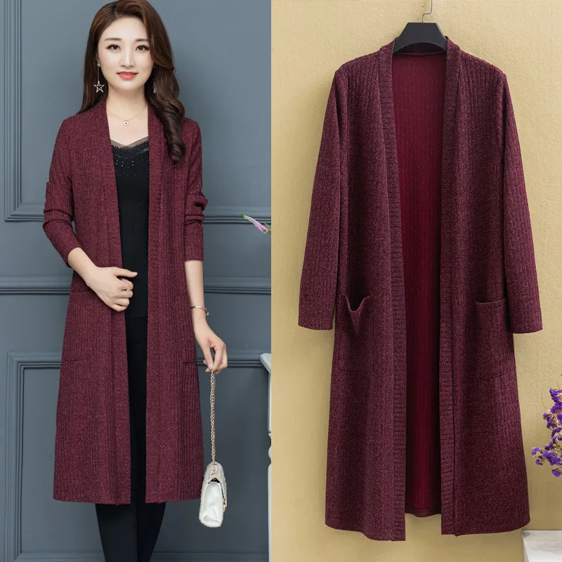 

Plus Size Women's Long Cardigan Sweater Jacket 2020 Spring Autumn Long Sleeve Casual Solid Color Cardigans Knitted Coat 5XL 280