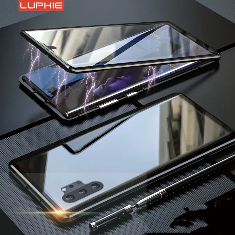 

Чехол-книжка для Samsung Galaxy Note 10 Plus, Note 10, роскошный двусторонний Магнитный чехол из стекла с передней и задней панелью Luphie 360