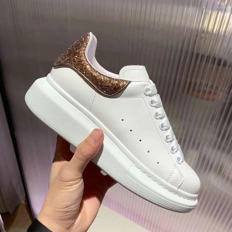 

2020 White Original Genuine Leather Lady Lace Up Sneakers Round Toe Casual Flats Woman Leisure Shoeos Black Causual Shoes Women