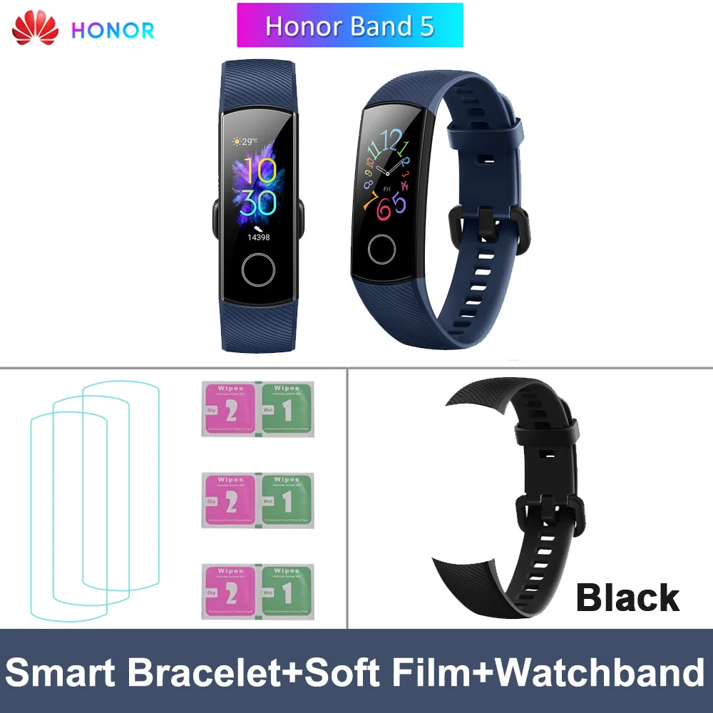 Blue add Black Strap HONOR Band 5 фитнес умный Браслет мониторинг сердечного ритма 5 АТМ водонепроницаемый плавающий Bluetooth 4,2 смарт часы наручные часы - Цвет: Blue add Black Strap