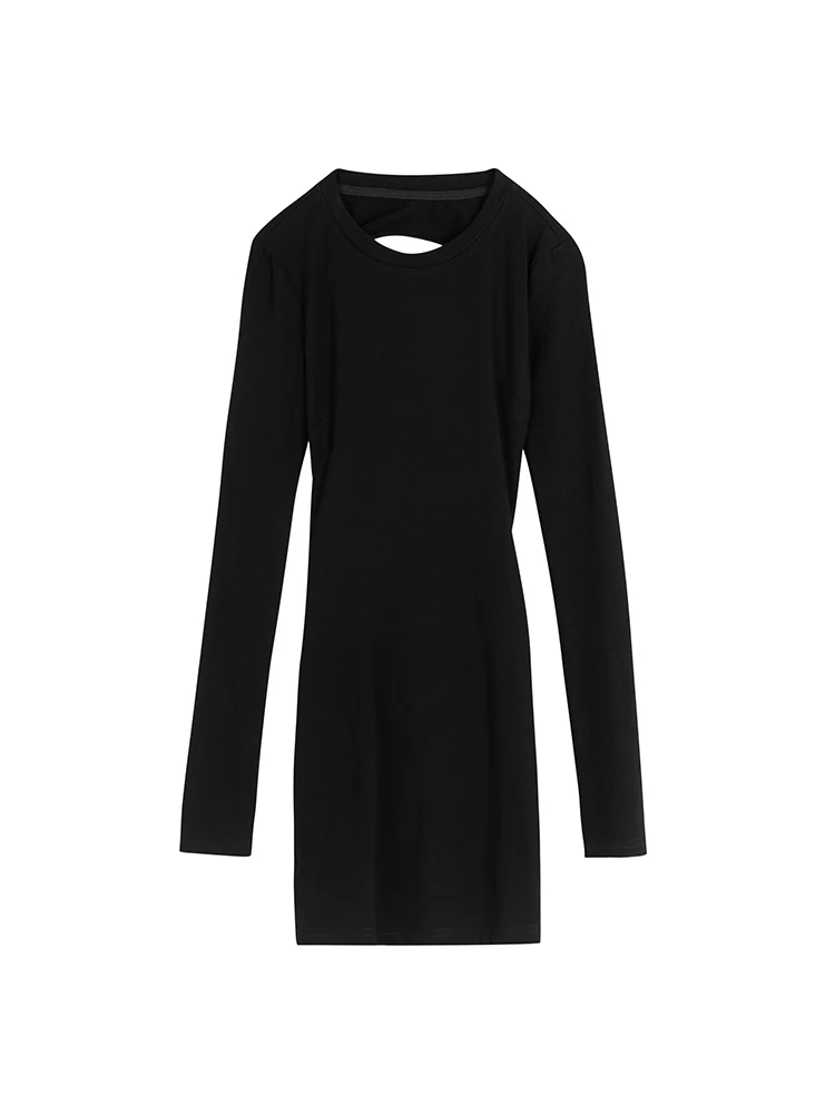 

American Spring Dress 2021 New Skirt Women's Black Temperament Hollow Out Long Sleeve Dress