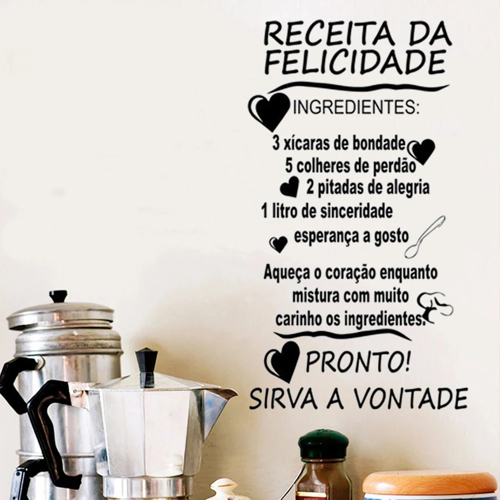 

Vinyl Wall Decals Receita Da Felicidade Portuguese Quotes Stickers Mural For Restaurant Kitchen Decor Removable Poster RU2279