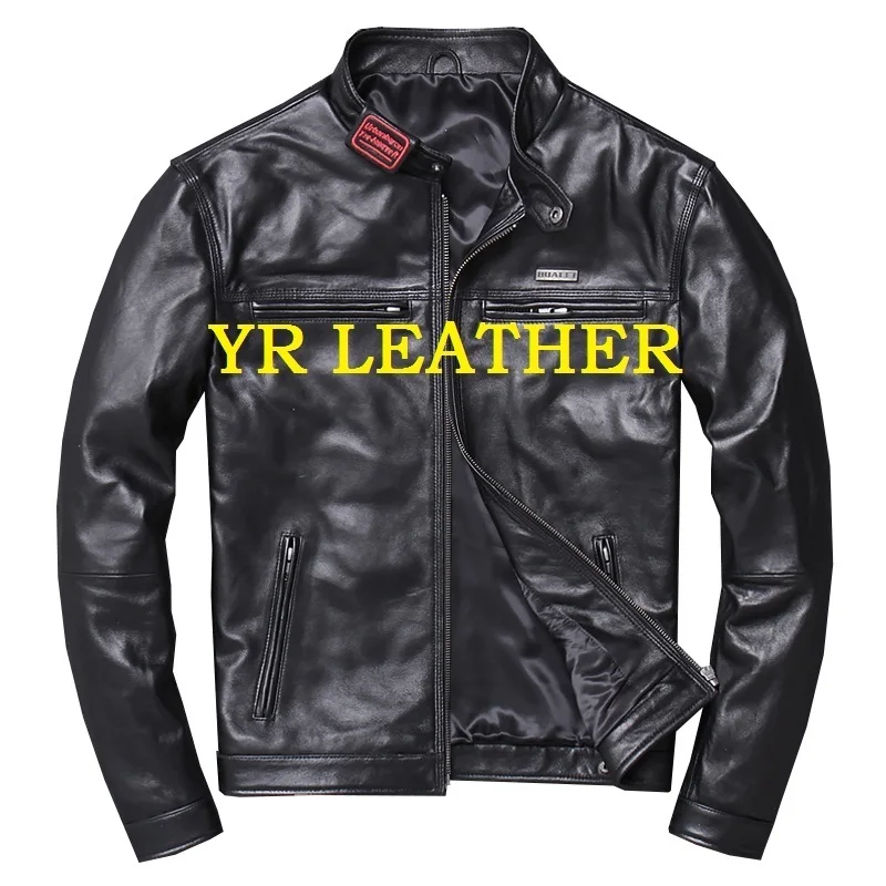 Free shipping.Wholesales.Brand motor biker style tanning sheepskin jacket man.fashion genuine leather coat.cool slim jackets | Мужская