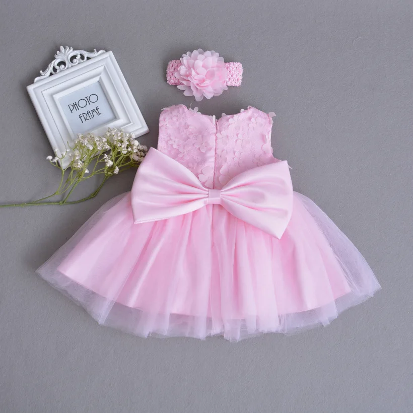 Платье для маленьких девочек Розовая кружевная одежда с цветочным узором платье