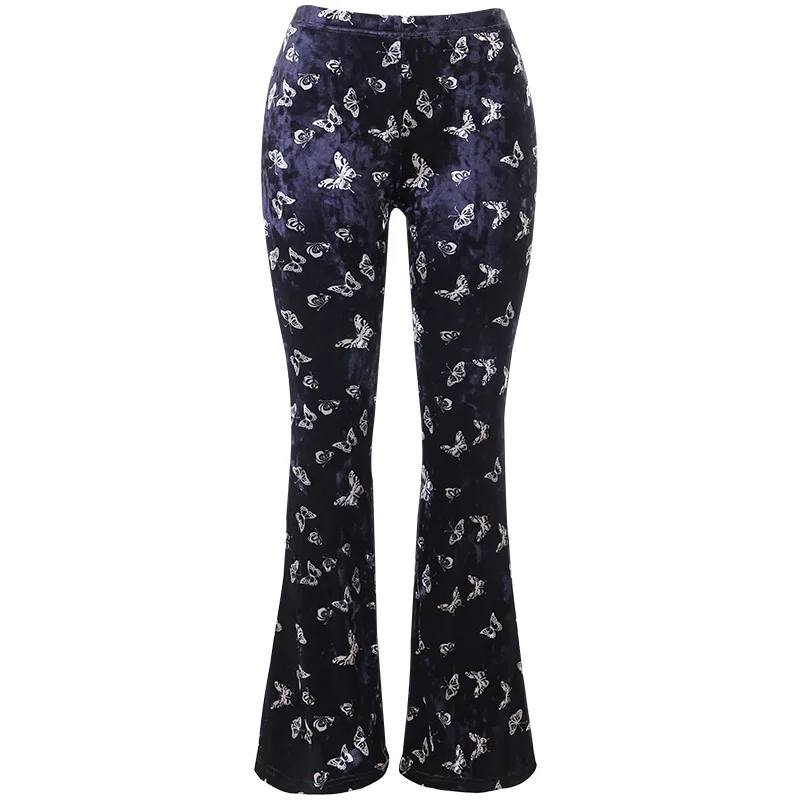 

Y2k Women Vintage Butterfly Print High Waist Wide Leg Long Pants Femle Flare Pants
