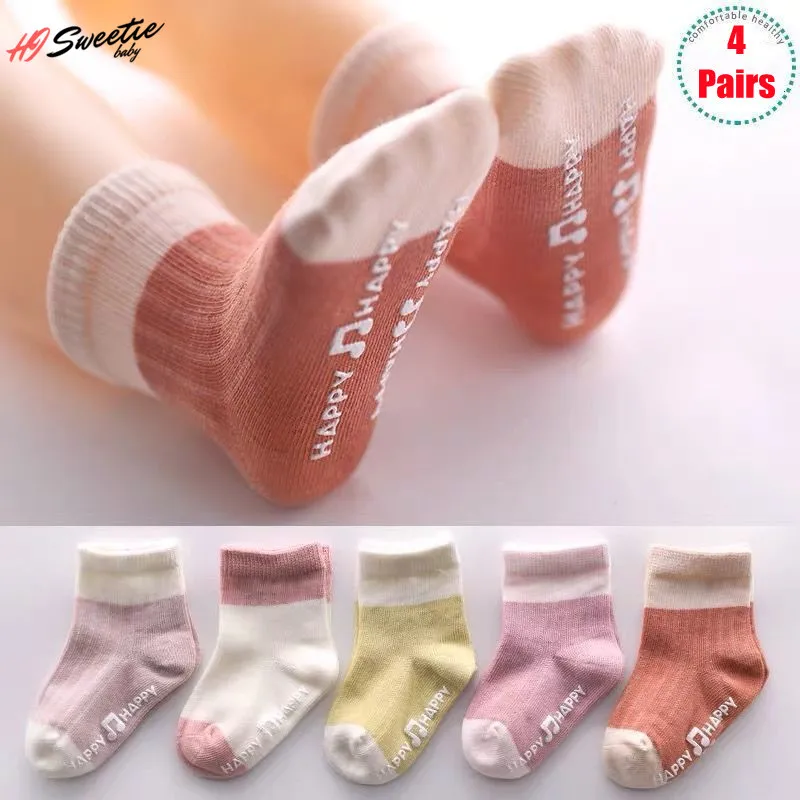 4Pairs Baby Socks Cotton Four Seasons Anti Slip for Newborn Baby Children's Socks Baby Boy Infant Socks for Girls 0-36 Months