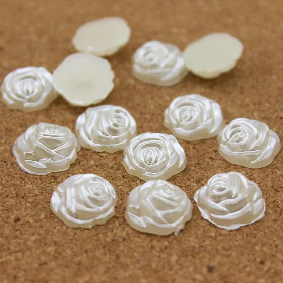 

100pcs/lot 12x12mm White Rose Pearl BeadsFlower Imitation Flatback For Phone Decoration DIY Jewelry Making F1519