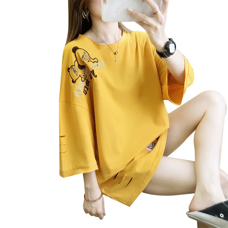 

With cotton short-sleeved t-shirt women's summer Korean of the extra-large size women's fat mm200 catty loose fattening plus top