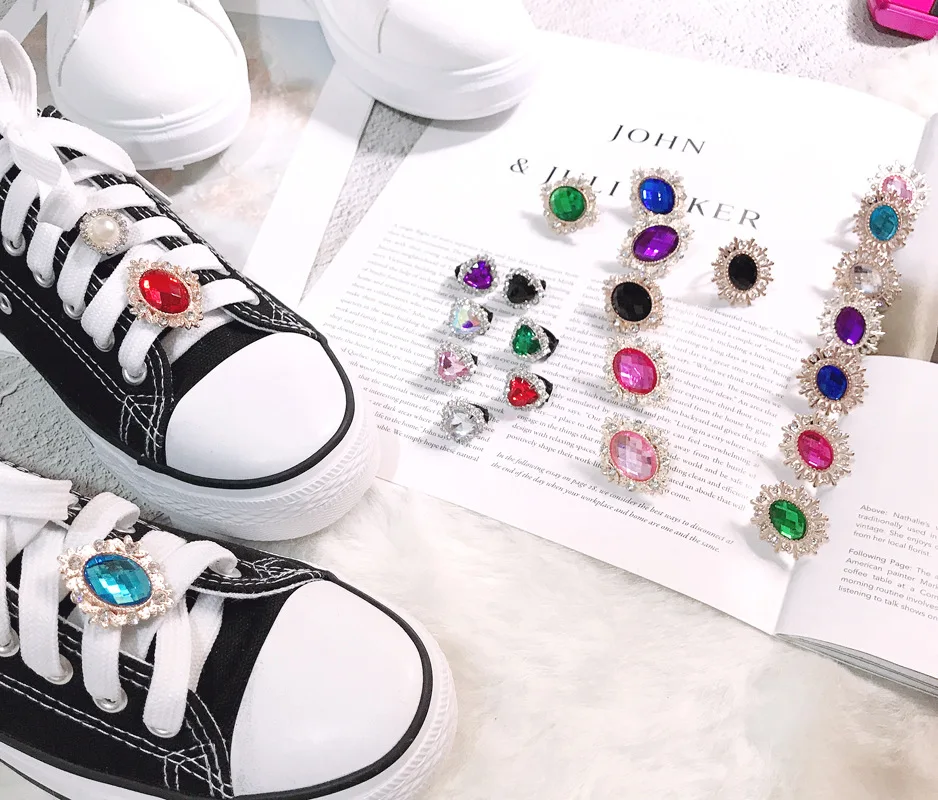 Shiny Rhinestones Buckle Shoelaces Decoration Shoes Accessories Pearl Love Shiny Rhinestones Kids Women Charm PVC Cn(origin)