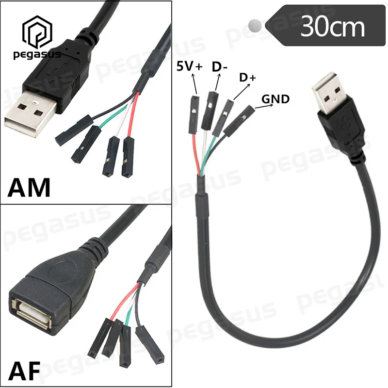 

30CM 4*1-Pin Motherboard Female Header to USB 2.0 Male/Female DuPont Extender Cable