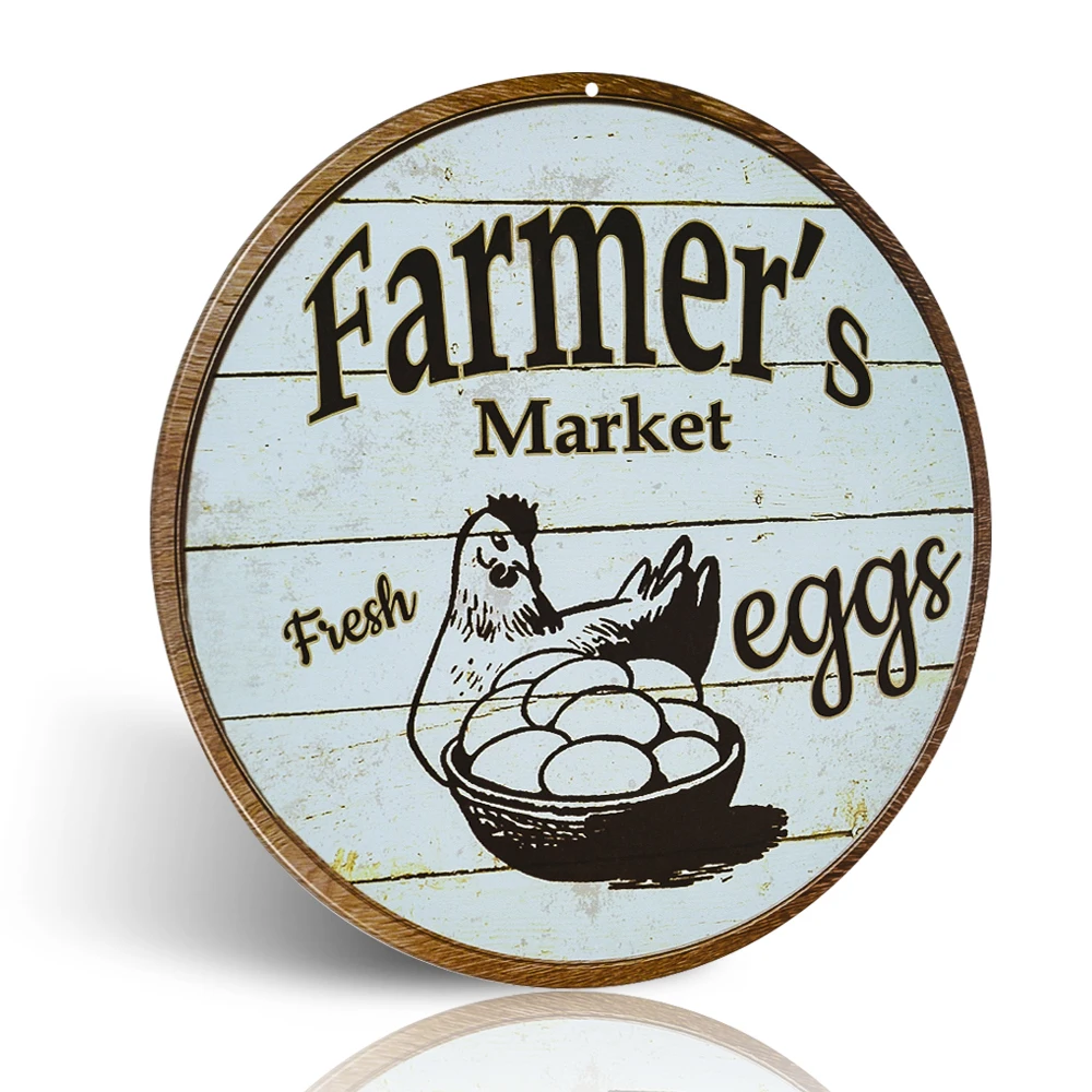 

Vintage Look Tin Metal Sign 12 x 12 inch - Farmers Market Fresh Eggs