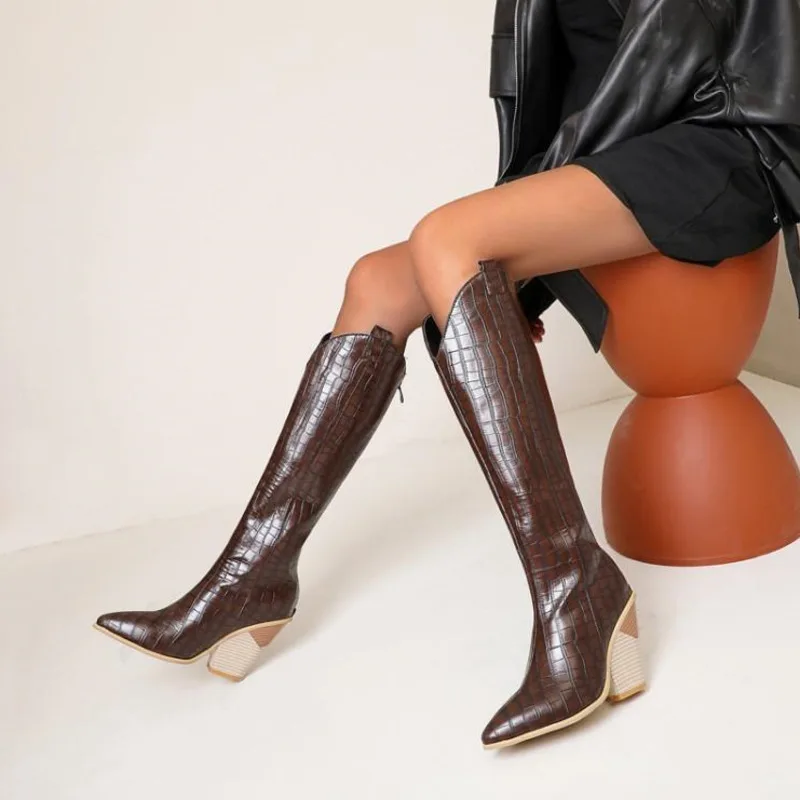 

2020 New Style Boots Women's Pointed Boots Brown Long Tube Western Boots Cowboy Boots High Boots Knight Boots Big Size Boots
