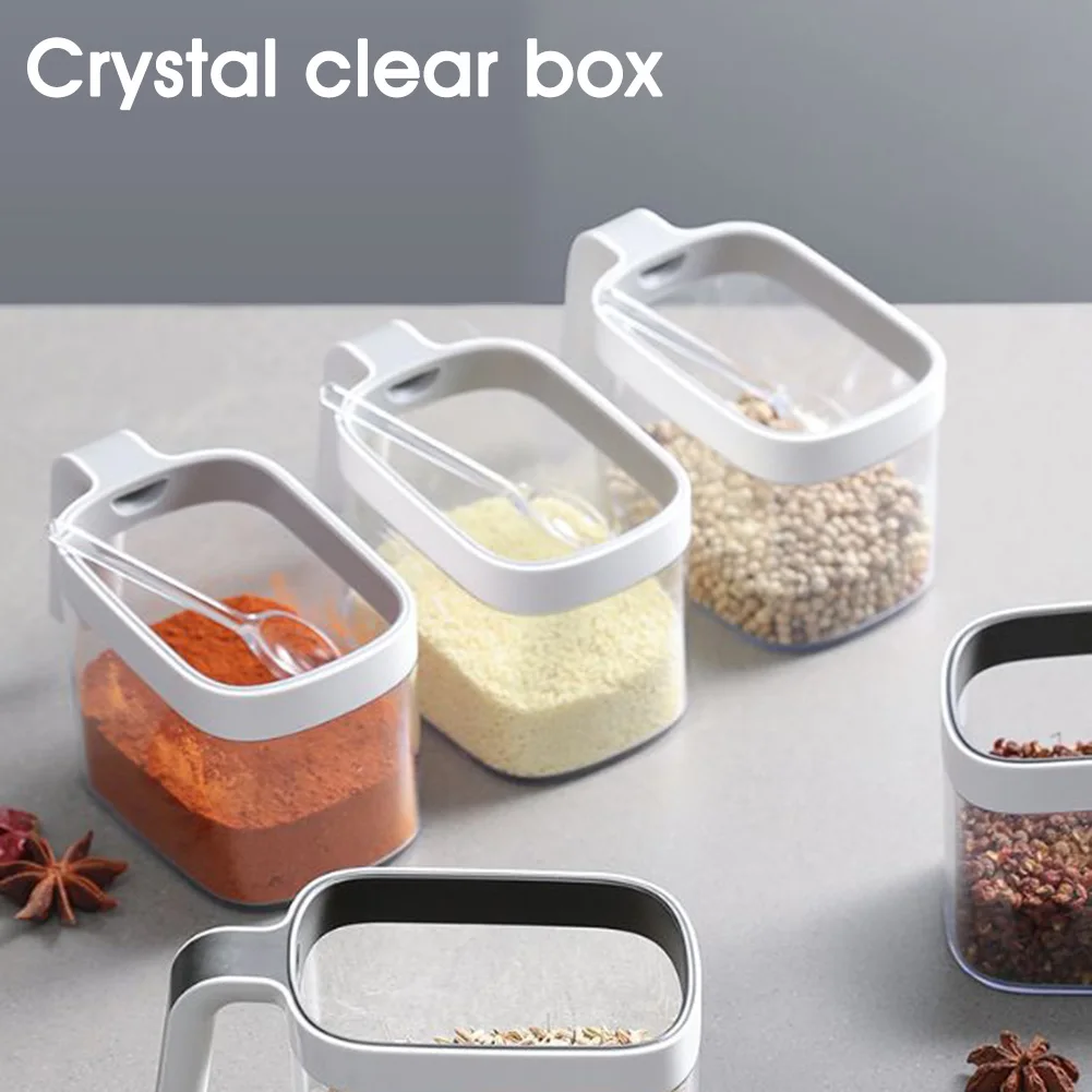 

Wall-Mounted Spice Rack Kitchen Condiment Jar Sugar Bowl Salt Organizer Shelf Seasoning Storage Container Spice Box With Spoons