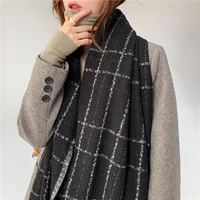 lunadolphin women elegant scarf warm knitted classic big plaid ins soft wool imitation cashmere tippet pashmina blanket shawl