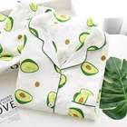 Комплект пижамный женский из рубашки с отложным воротником и штанов, из 2020 хлопка, 100% марли, с принтом авокадо