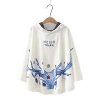 2021 new spring women sweatshirts deer print hooded cloak loose long sleeve pullover girl harajuku hoodies 2112656