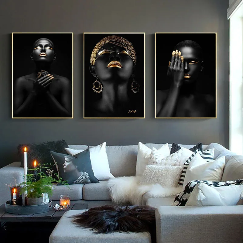 2020 современное искусство тёмно Золотая поцелуйная стена Холст Плакаты печать