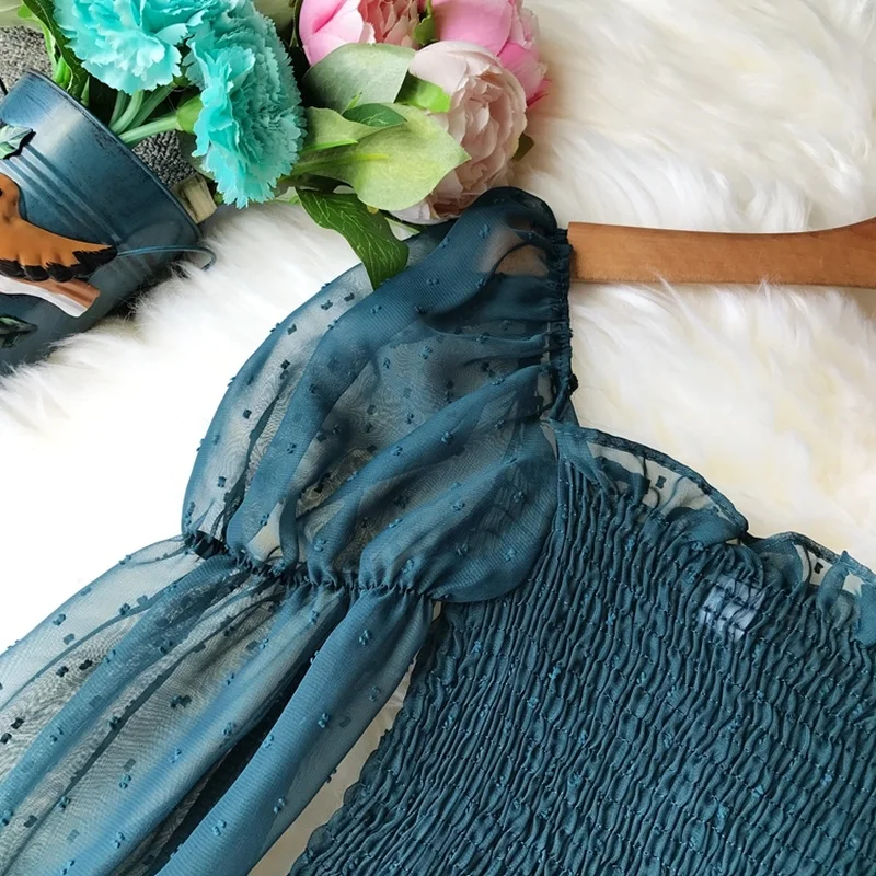 Шифоновая Блузка без бретелек с открытыми плечами и длинными рукавами