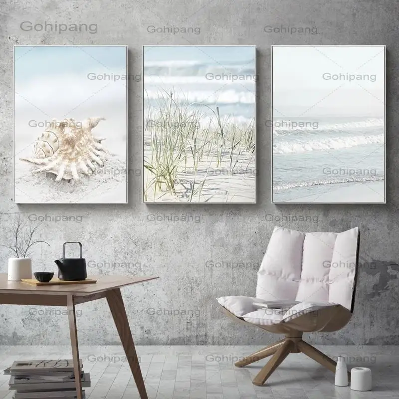 Nordic Wall Art Nautical Seascape Canvas Bathroom Painting Ocean Wave Seashell Poster and Print Pictures Bath Box Decor | Дом и сад