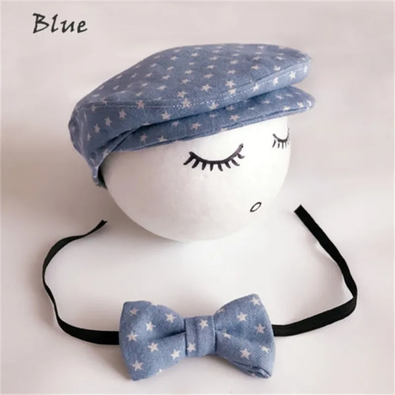 Newborn Baby Peaked Beanie Cap Hat + Bow Tie Photo Photography Prop Outfit Set Little Gentle Man Accessories | Детская одежда и