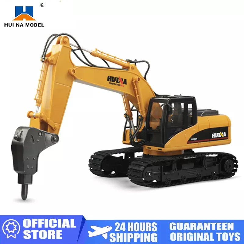 HUINA 1560 RC Car 2.4G 1/14 Metal Machine 16CH RC Excavator Alloy Drilling Truck With Disassemble Charging Model Toys for Boys