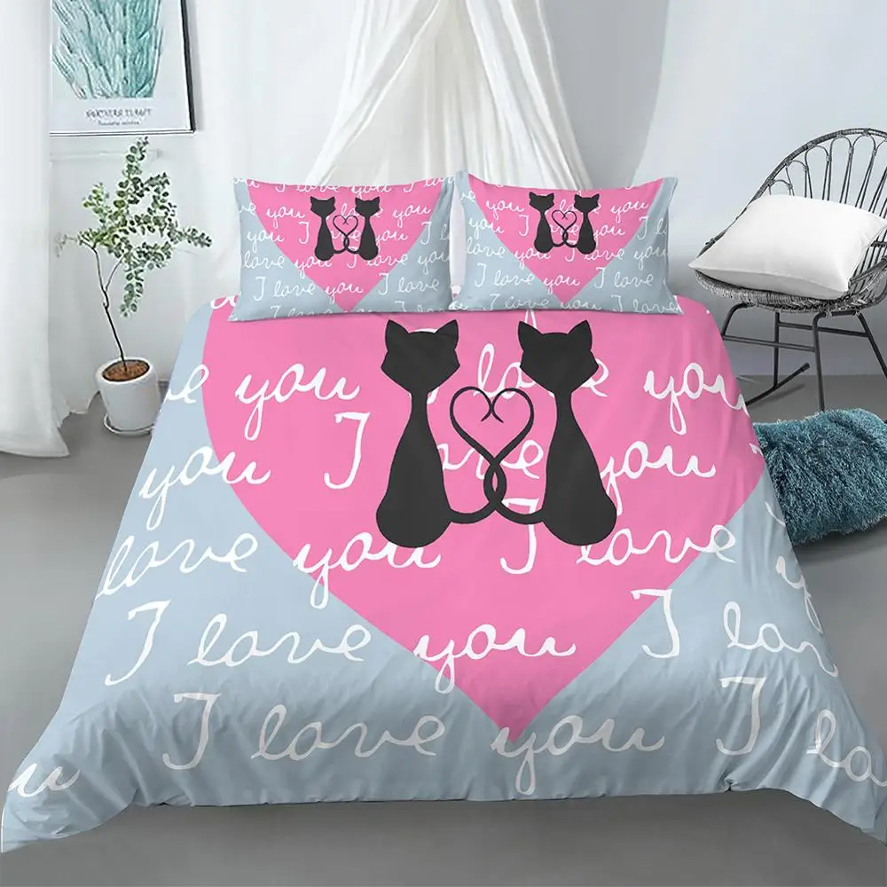 

3D цифровая печать Lover Cat пододеяльник подушка Shams набор пододеяльники с принтом один двойной полный комплект постельного белья королевского...