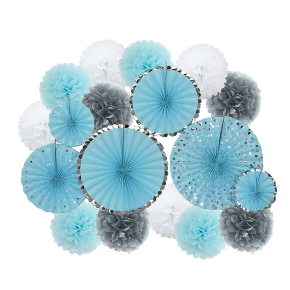 Silver Blue Grey Set Лидер продаж, 18 шт./компл., серебристо-синие бумажные украшения для маленьких девочек, крещение мальчика, декор Mi Primera Comunion, вечерние украшения - Цвет: Silver Blue Grey Set