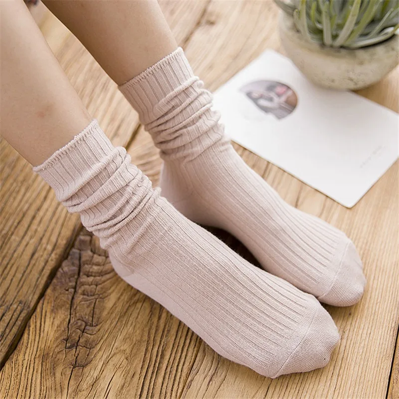 

New Loose Socks Women 200 Needles Cotton Knitting Rib Solid Colors 14 Kinds of 4 Seasons Basic Daily Women Socks