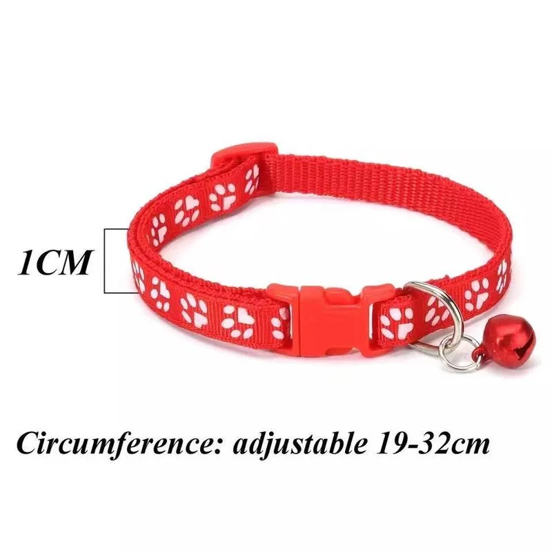 

Pet Cat Collar with Bell Teddy Pomeranian Cartoon Footprints Fashion Bell Collar Adjustable Buckle Dog Collar Cat Dog Puppies