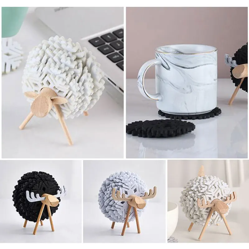 

Creative Elk Shape Anti Slip Cup Coasters Pads Insulated Felt Cup Mats Nordic Style Home Dining Table Decorative Coasters 12PCS
