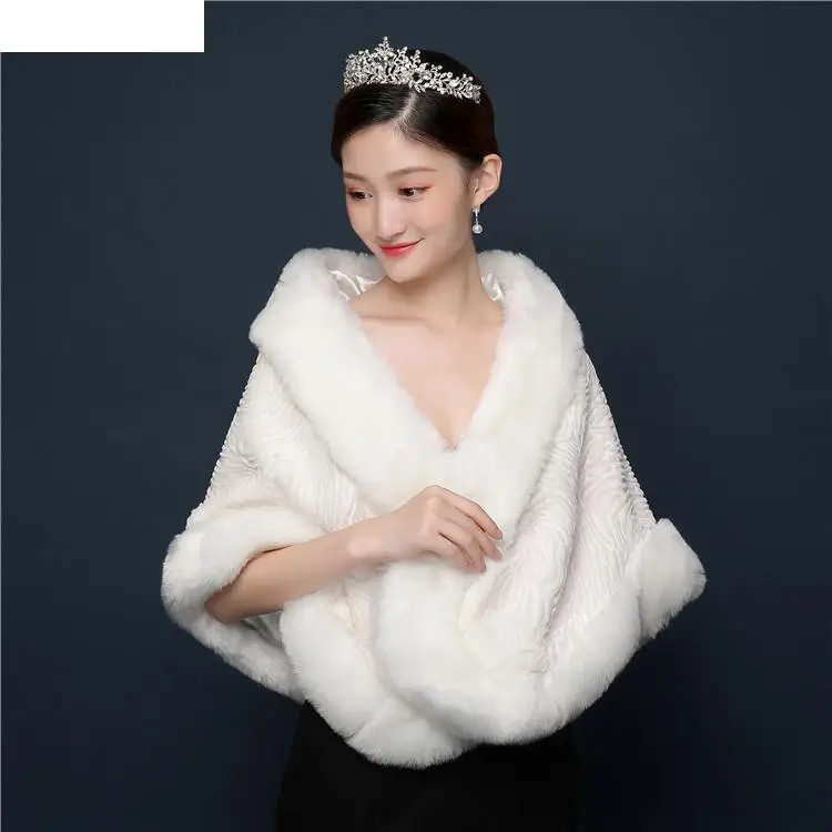 Роскошная Свадебная накидка зимняя цвета слоновой кости из искусственного меха