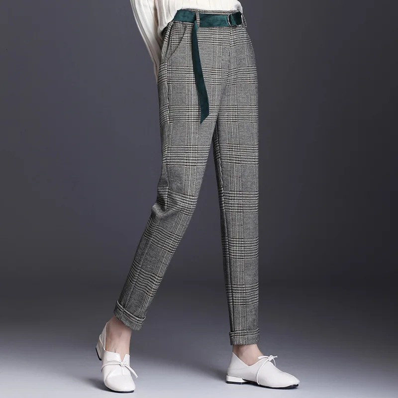 Штаны шаровары для женщин 2021 Новый осень зима теплая Винтажная обувь в клетку с