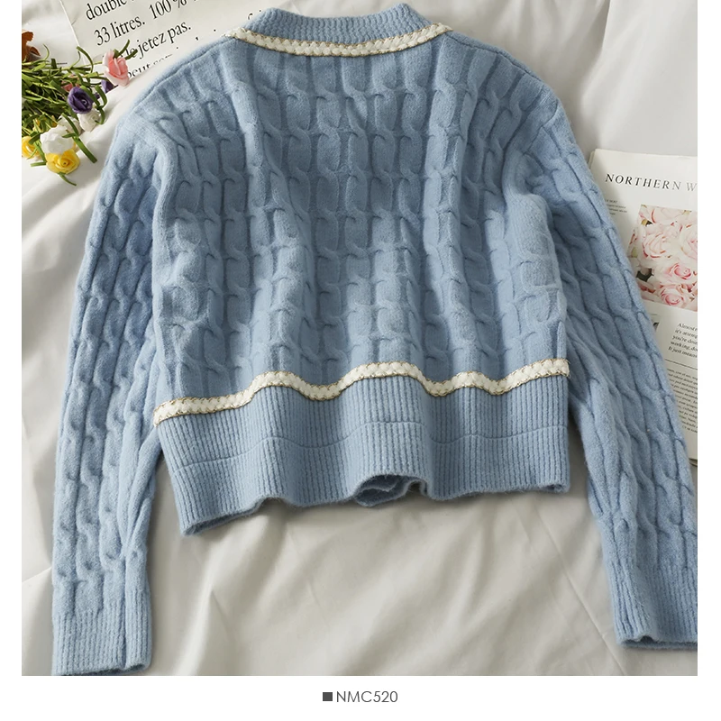 

ZAWAHIKI Korean Chic Elegant Fashion Knitted Cardigan Women Autumn 2021 O Neck Long Sleeve Loose Short Sweaters All-match Tops