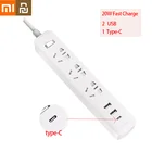 Удлинитель Xiaomi MIjia 20 Вт, быстрая зарядка, 2 USB-порта 1 type-C, переходник для быстрой зарядки, ЕС, Великобритания, США