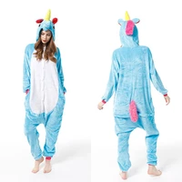 blue unicorn animal onsie for adults licorne one piece cosplay costume flannel pajamas women unisex cartoon homewear jumpsuits
