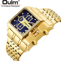 oulm new gold full steel luxury brand man wristwatch auto date fashion male quartz watch unique design sport mens watches