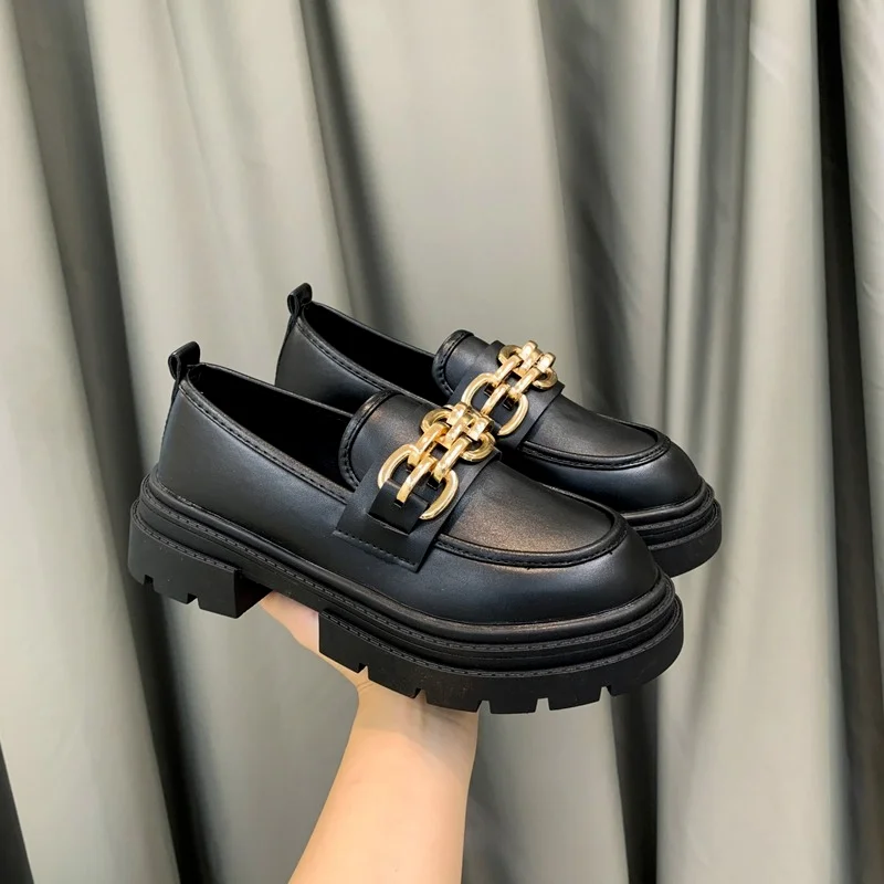 

Women's Flat Shoes Metal Decorative Chain Loafers Platform Waterproof Casual Shoes Mary Jane Women's Shoes Small leather shoes