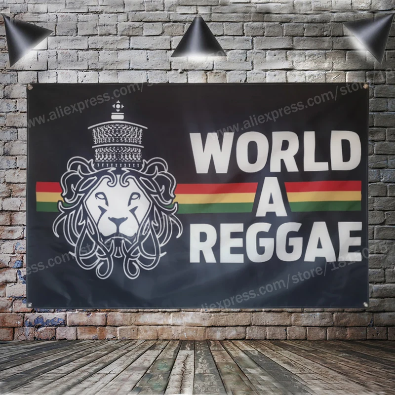 

WORLD A REGGAE Lion Flag Banner Jamaica Rasta Music Rock Band Home Decoration Hanging Flag 4 Gromments In Corners 3*5FT 144*96CM