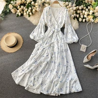 women polka dot elegant long dress spring autumn v neck slim long sleeve dresses fashion french robe vestidos female clothes