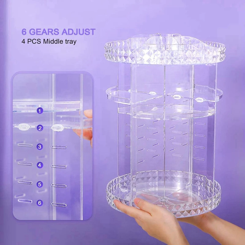 

360 degree Adjustable Carousel Storage for Cosmetics,Perfumes Display Stand Box, (Gift:16 Lipstick Racks Spaces)