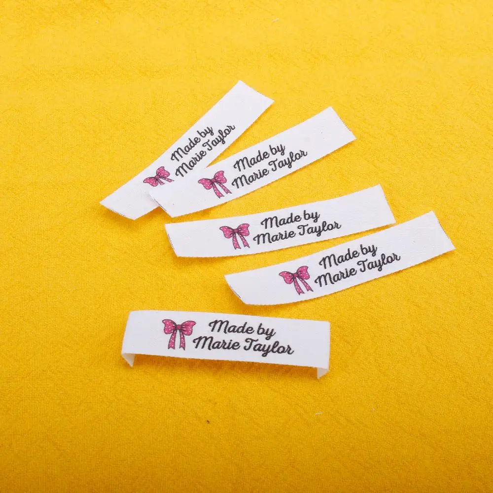 

Custom sewing labels, brand labels, Customized with Your Name, Organic Cotton Fabric Name Label, Bow (MD0005)