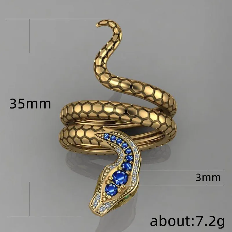 

Vintage Zircon Snake Ring for Women Men Exaggerated Jewelry Gothic Punk Gold Serpentine Open Finger Rings Anillo Hombre Bijoux