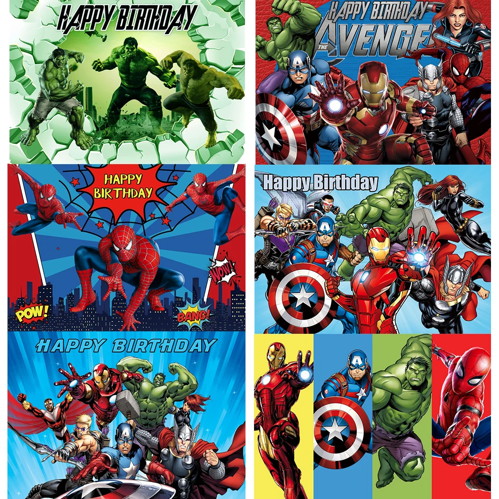 MARVEL Spiderman Iron Man Hulk Banner Photography Backdrops Super Hero Vinyl Cloth Party Backgrounds For Birthday Party Decors