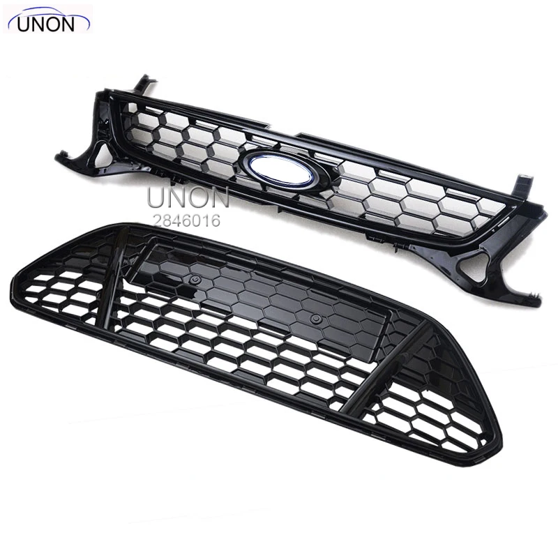 2Pcs Car Racing Grille For Ford Mondeo Grill MK4 2011-2013 Radiator Pickup Raptor With Badge Mesh ABS Front Bumper Modify