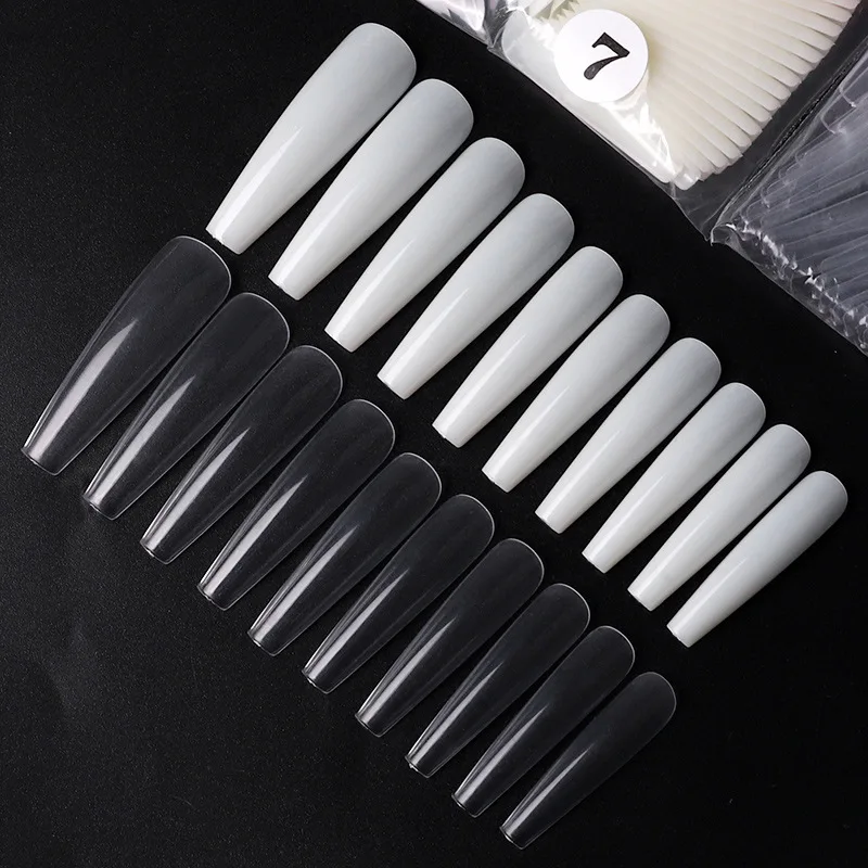 Dicas da Arte do Prego Bolsa Longo Caixão Stiletto Unhas Falsas Abs Novo Design Bailarina Claro Natural Dicas 500 Pçs - 5 falsas abs novo design bailarina dicas da