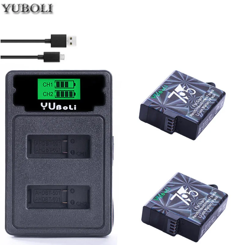 charger and 2battery 4 x Gopro hero 7 батареи Gopro5 батареи+ lcd двойное USB зарядное устройство для GoPro GO PRO hero 5 hero 5 6 7 hero 7 Черные Аксессуары для камеры - Цвет: charger and 2battery