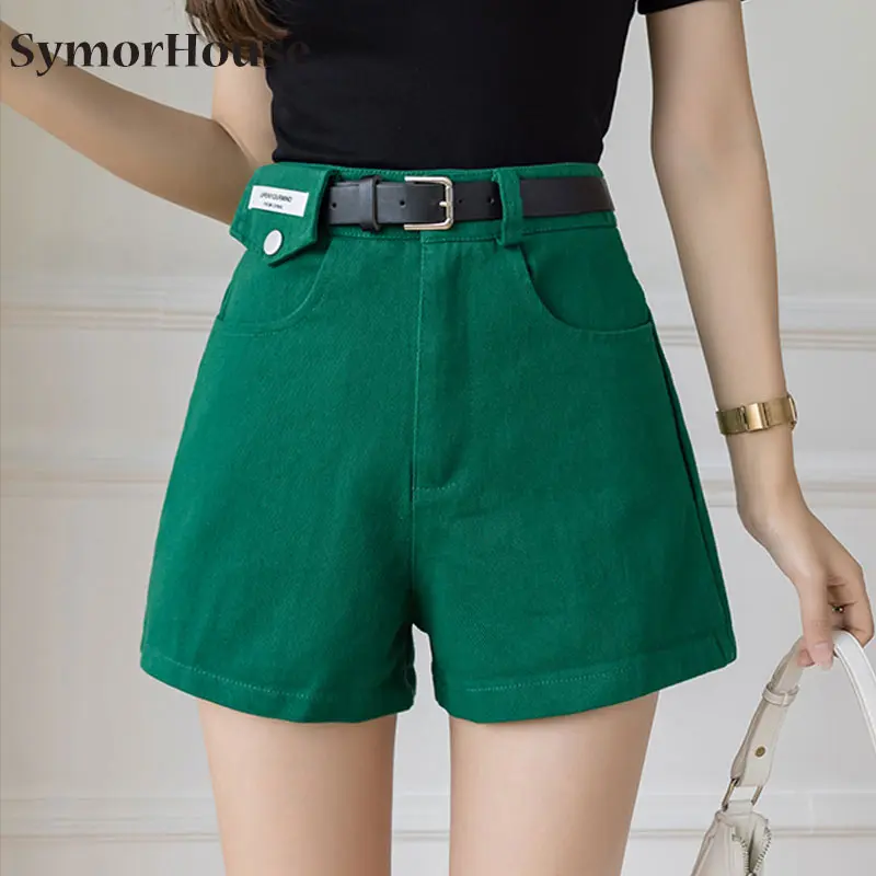 

High Waist Shorts Women Korean Fashion Pockets Casual Loose Wide Leg Office Lady Summer All-Match Shorts With Belts Autumn