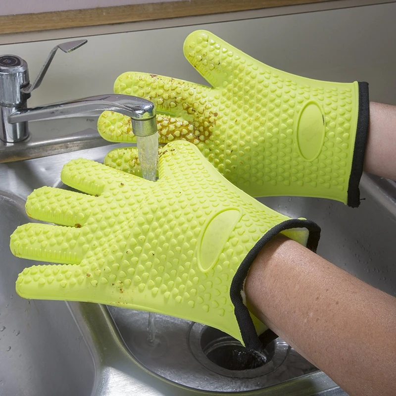 

1PCS Heat Resistant Silicone Oven Gloves Cotton Microwave Mitts Silicone BBQ Mitt Cotton Baking Glove For Pot Cooking Tools
